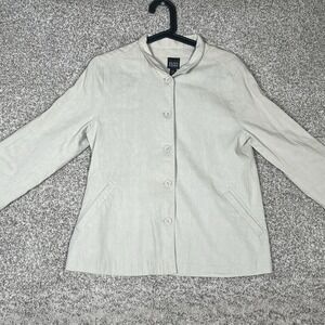 Eileen Fisher Women's XS Linen Blend Button Front Jacket Beige Italian Fabric